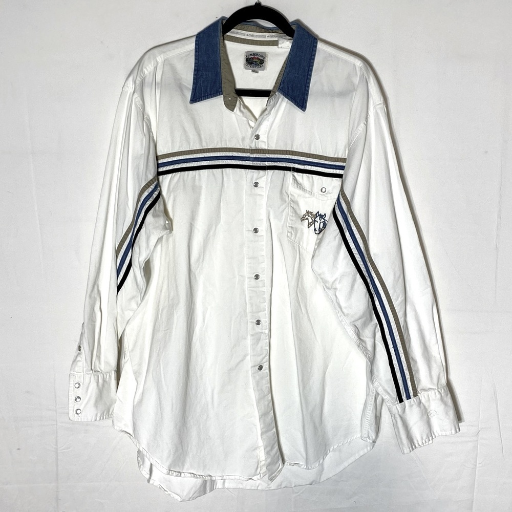 Vintage Cumberland White Long Sleeve Western Pearl Snap Button Up Shirt XXL